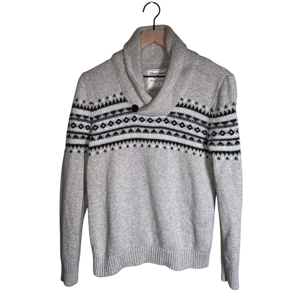VNTG ABERCROMBIE & FITCH Y2K Shawl Collar Fair Isle Nordic Pullover Sweater S
